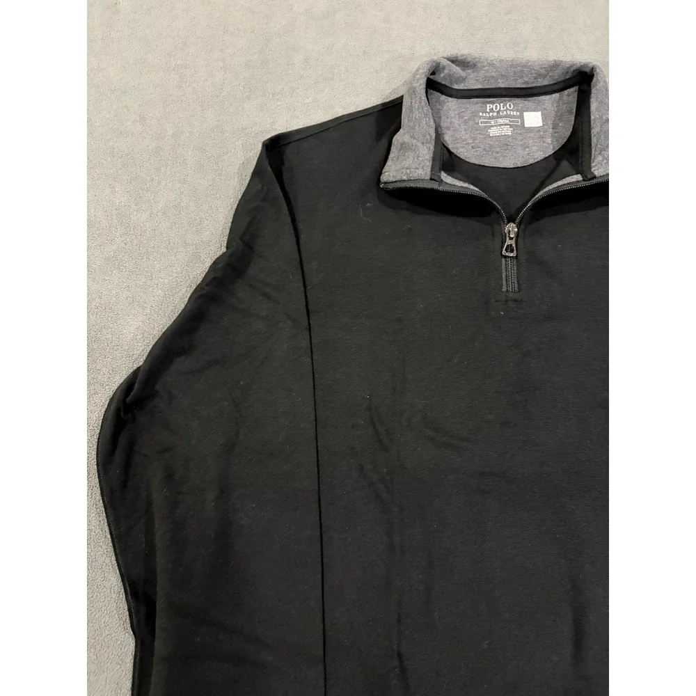 Polo Ralph Lauren Pullover Sweater Mens Medium Black Cotton Long Sleeve 1/4 Zip